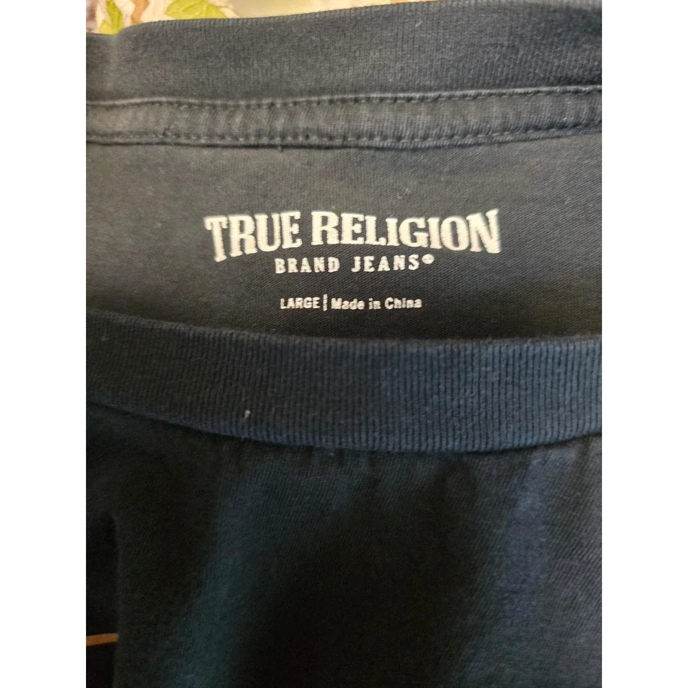 True Religion Mens RLGN Logo Graphic T-Shirt Black Gold‎ Size Large Short Sleeve